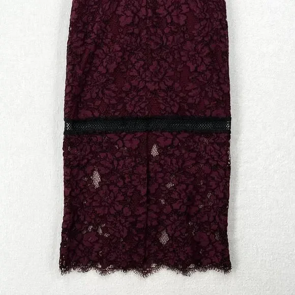 ALEXIS Evie Lace Midi Sheath Dress Womens Small Burgundy Crew Neck Cold Shoulder - Picture 10 of 16